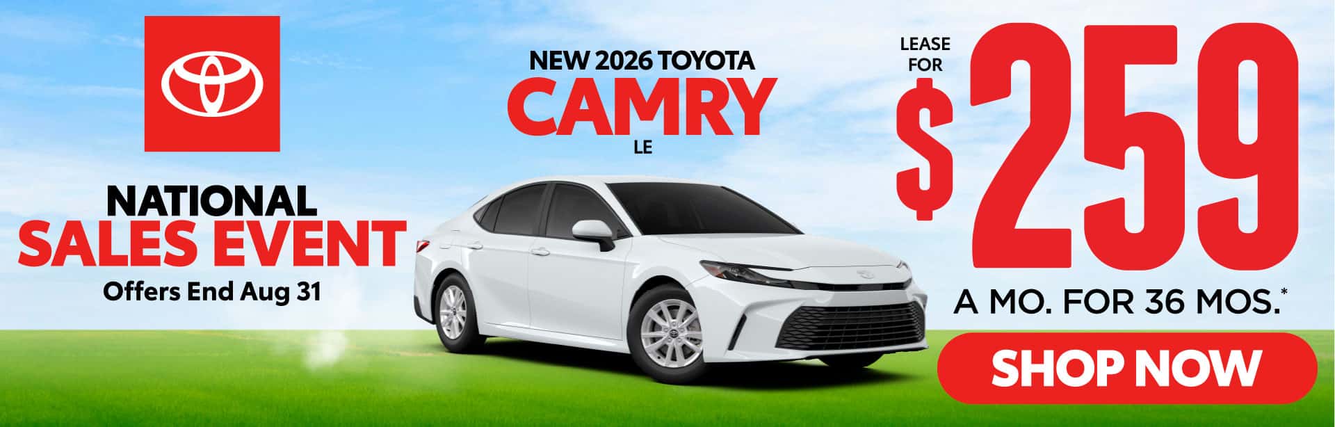 New 2026 Toyota Camry LE Lease for $259/Mo for 36 Months*