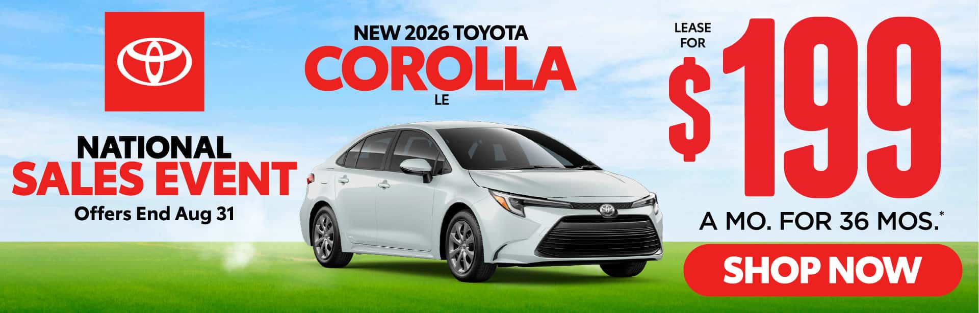 New 2026 Toyota Corolla LE Lease for $199/Mo for 36 Months*