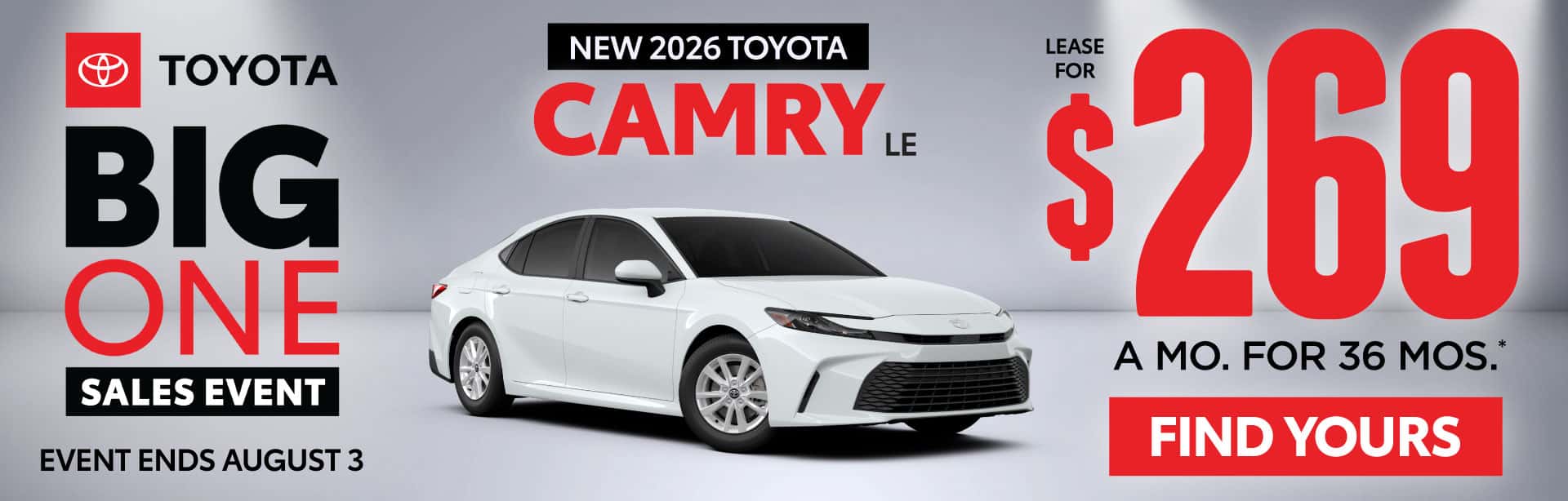 New 2026 Toyota Camry LE Lease for $269/Mo for 36 Months*