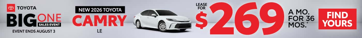 New 2026 Toyota Camry LE Lease for $269/Mo for 36 Months*