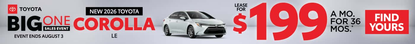New 2026 Toyota Corolla LE Lease for $199/Mo for 36 Months*