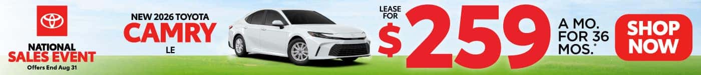 New 2026 Toyota Camry LE Lease for $259/Mo for 36 Months*