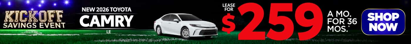 New 2026 Toyota Camry LE Lease for $259/Mo for 36 Months*