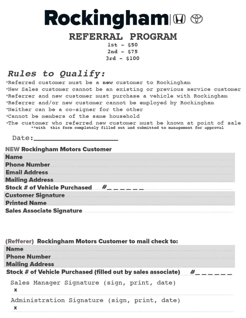 rockingham customer referral program rockingham honda associate referral