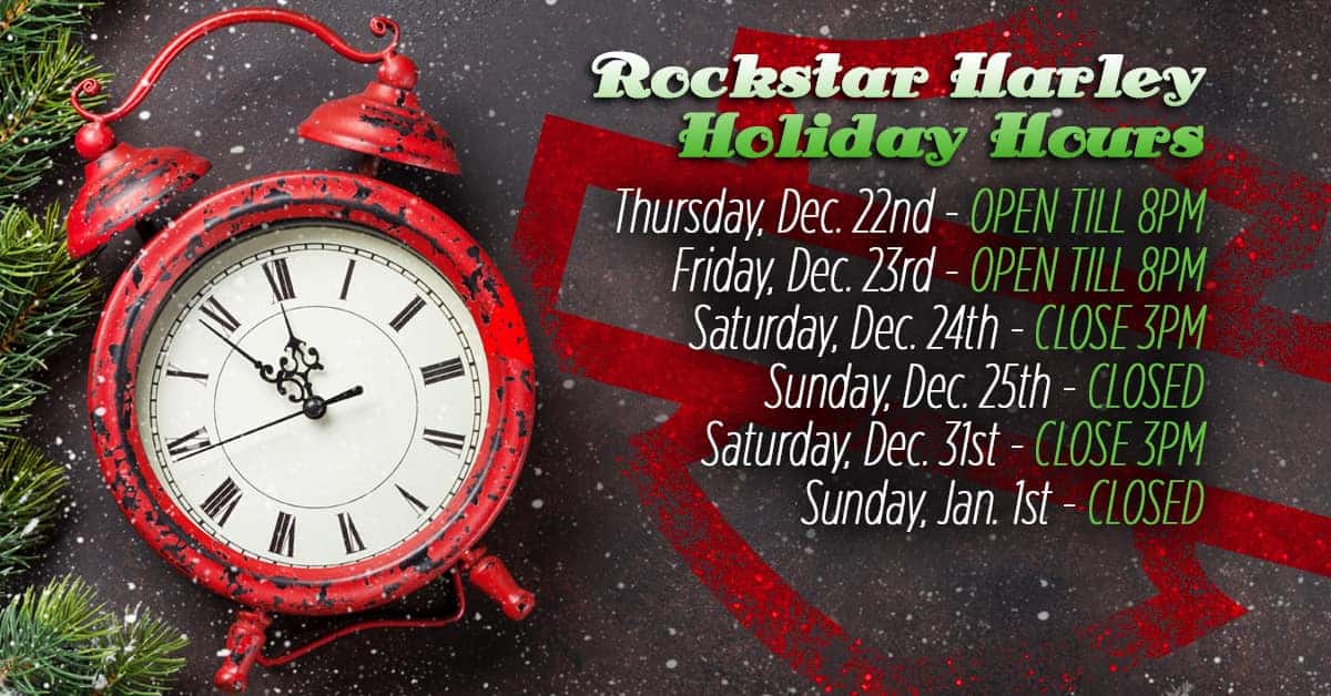 Holiday Shopping Hours - December 22 & 23 open till 8pm, December 24 & 31 close 3pm, December 25 & January 1 Closed