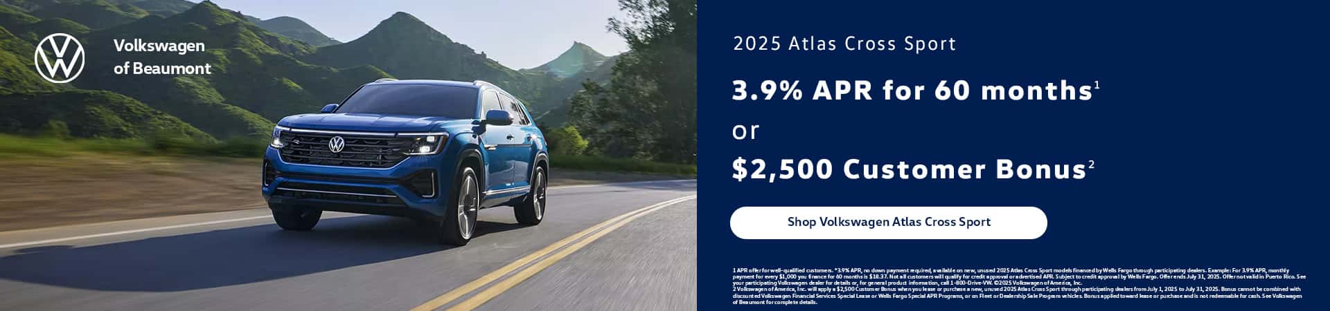 Atlas Cross Sport 3.9% APR for 60 months or $2,500 Customer Bonus offer